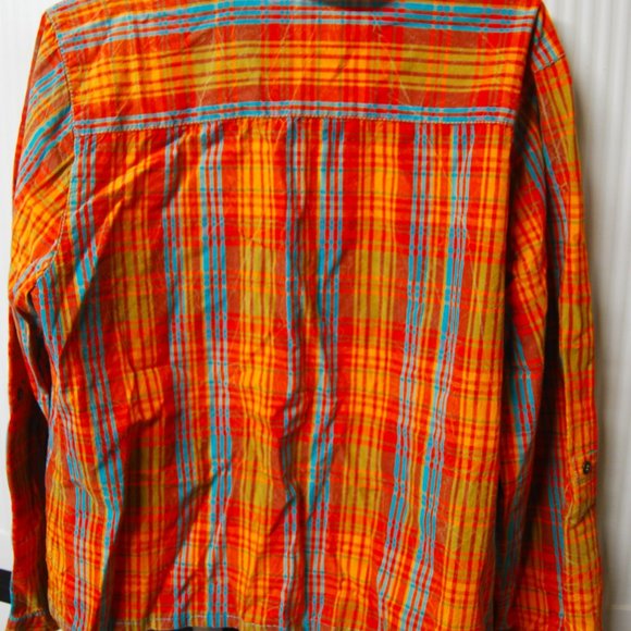 trendy, long sleeve shirt orange w turquoise and bronze studs, medium, very cute - Picture 4 of 4